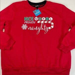 Smart Threads Red Christmas Sweatshirt Nice Until Proven Naughty Holiday Top XL